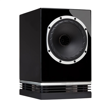 Fyne Audio F500 Kompakt højttaler i Piano sort Profil forside/front uden højttalergitter